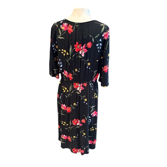 Old Navy Womens Floral Black Midi Dress V-Neck Elastic Waist 1X Plus - Picture 3 of 9